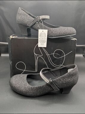 Sparkle Mary Jane Low Heel Pumps - Black